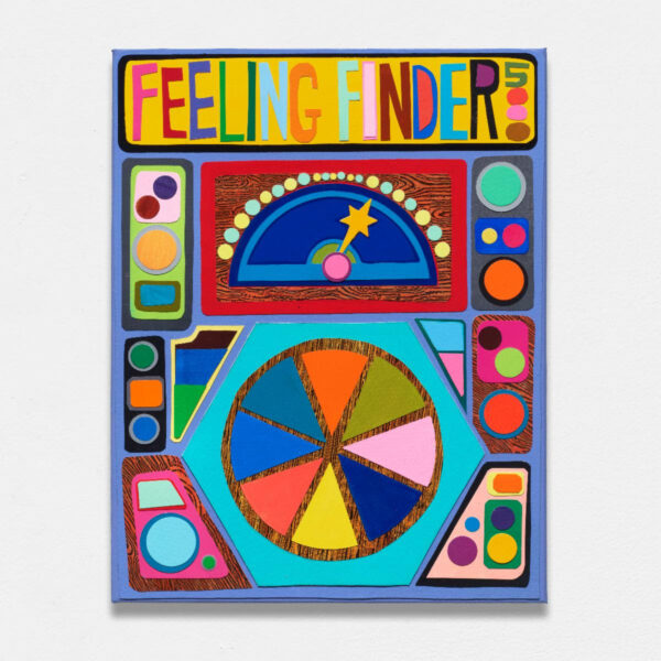 A mixed media work by JooYoung Choi with text that reads "Feeling Finder."