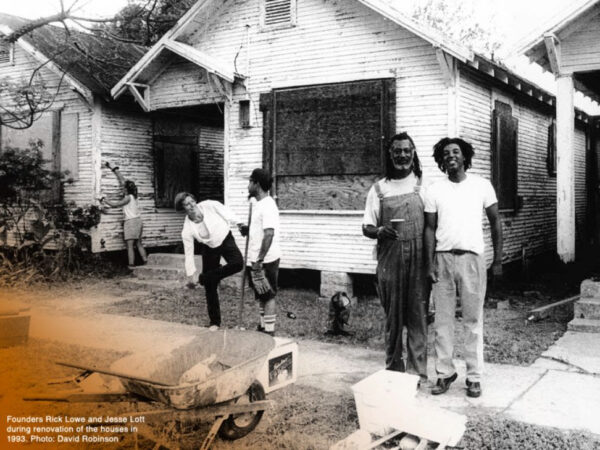 A photograph of Project Row Houses founders Jesse Lott and Rick Lowe.