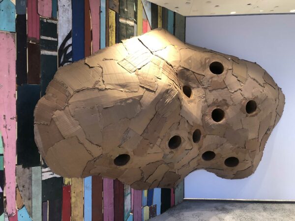 Large scale cardboard sculpture of a wasp nest