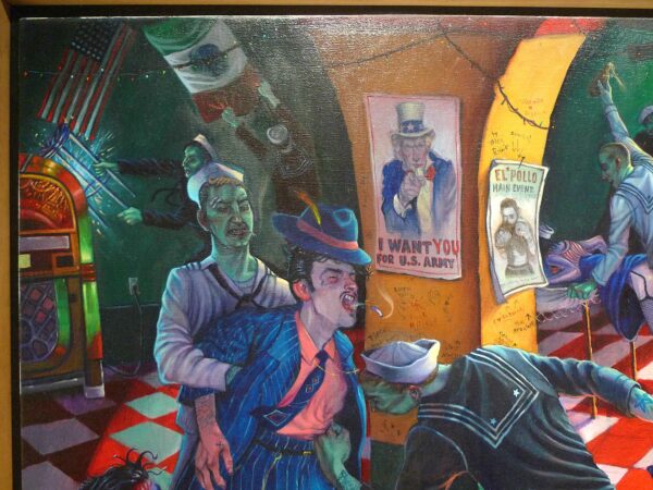 Detail of a pachuco in a bar fight