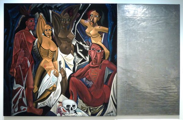 Reproduction of a Picasso painting with a silver panel on the right