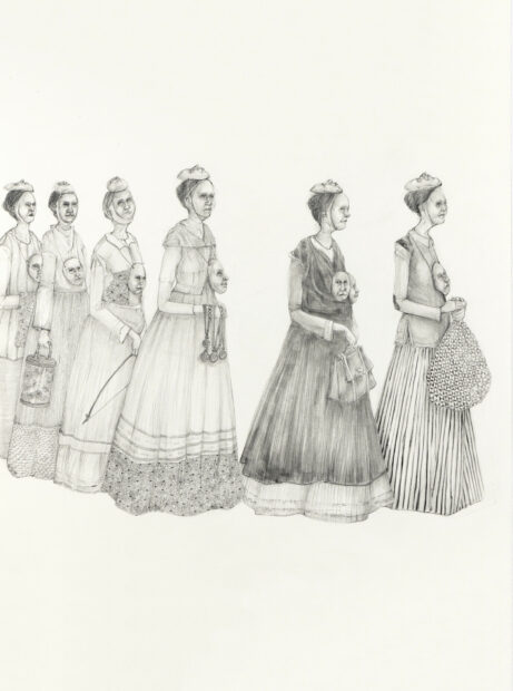 a procession of women walking in a line