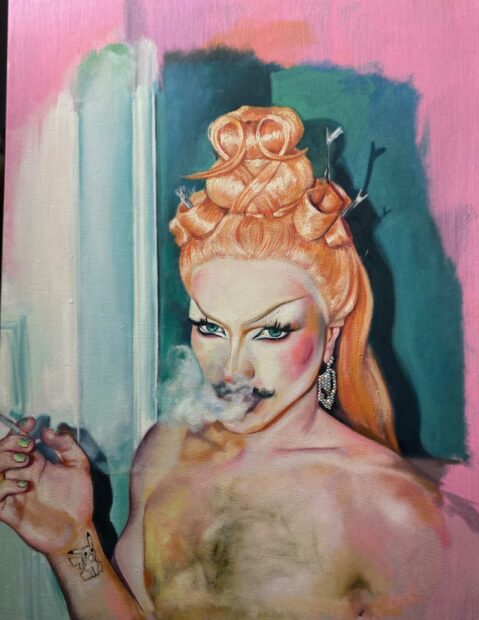 Portrait of a person in drag smoking