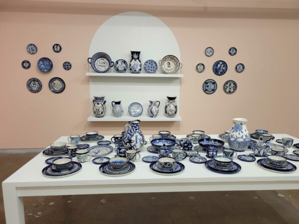 Installation view of ceramic dishes
