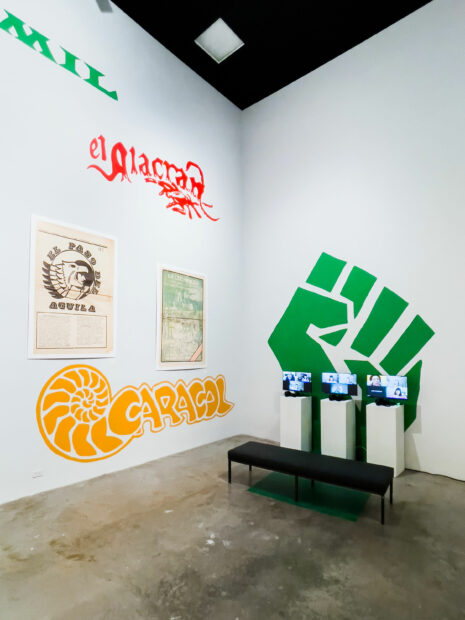Installation view of graphics painted on walls