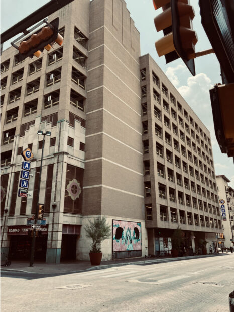 A photograph of the exterior of a parking garage in San Antonio.
