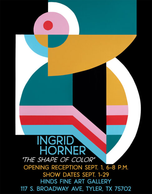 A promotional graphic for Ingrid Horner's exhibition "The Shape of Color."