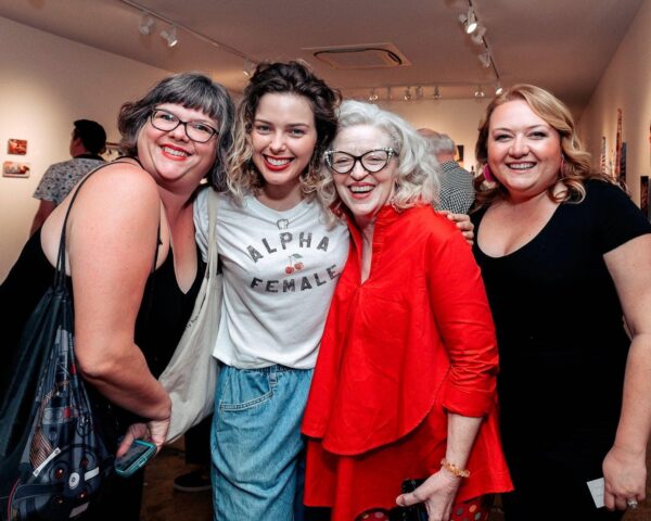 A photograph of artists Shasta Haulbrich, Aimee Cardoso, Nancy Lamb, and Ariel Davis.