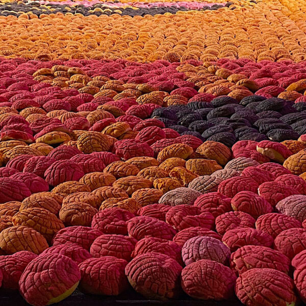 Detail photo of different colored sweet breads