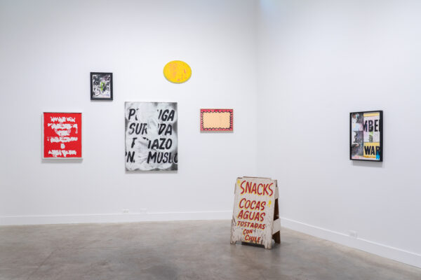 An installation view of Cande Aguilar, "Seagulls Don't Sound Like Pigeons." 