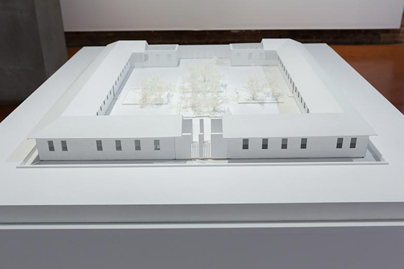 A photograph of a model of Robert Irwin's site specific installation "untitled (dawn to dusk)."