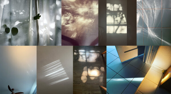 A grid of eight photos of light reflections.