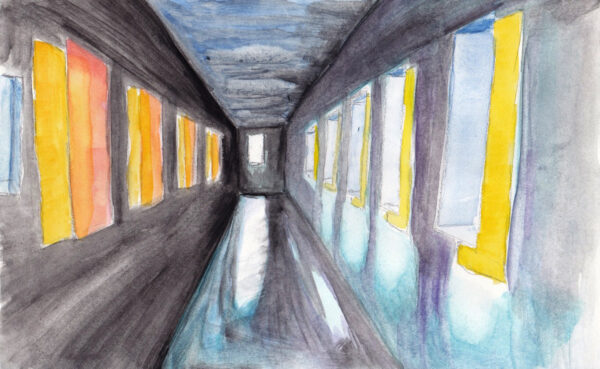  A watercolor sketch of Robert Irwin's "untitled (dawn to dusk)."