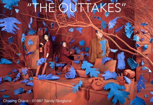 A promotional image including a photograph by Sandy Skoglund with white text that reads, "The Outtakes."