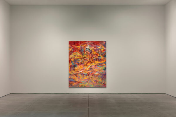 Installation view of a painting on a white wall
