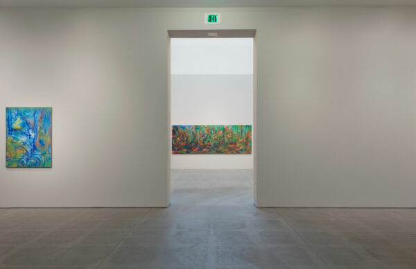 Installation view of paintings on a wall