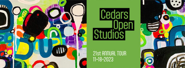 A designed graphic promoting the 2023 Cedars Open Studios tour.