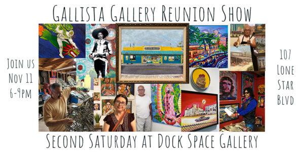 A designed graphic promoting an exhibition at Dock Space Gallery.