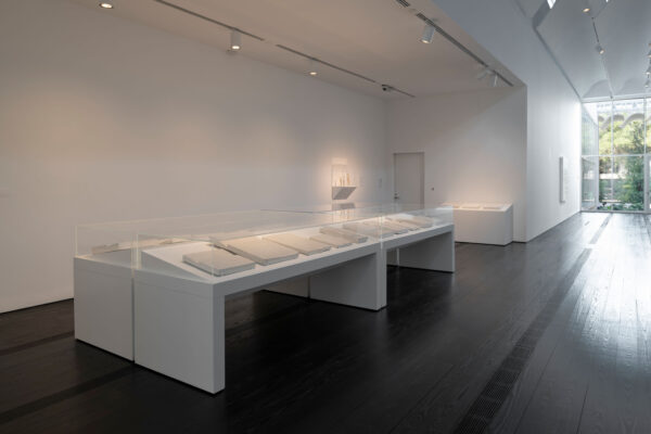 Installation view of works in vitrines at the Menil Collection