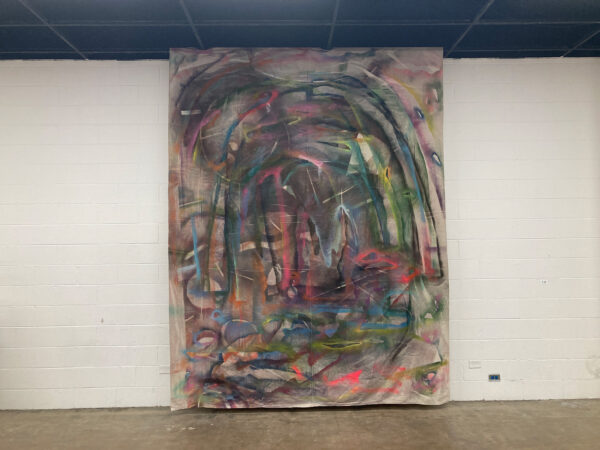 Sarah DePetris, “Ghost Rainbow #7,” 2023, Acrylic and enamel on canvas, 12 x 9 feet