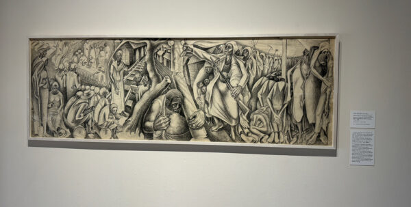 A large-scale drawing by John Biggers.