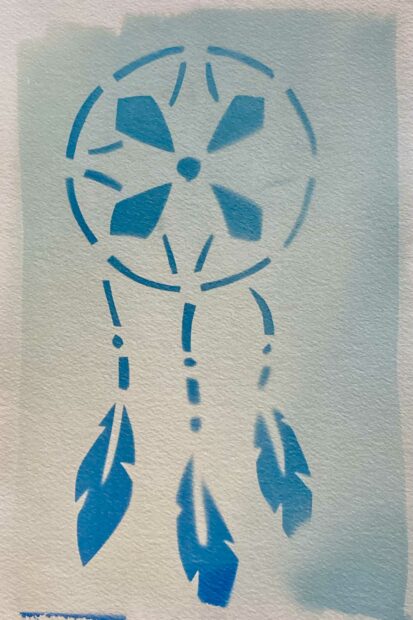 Photo of a cyanotype of a dream catcher