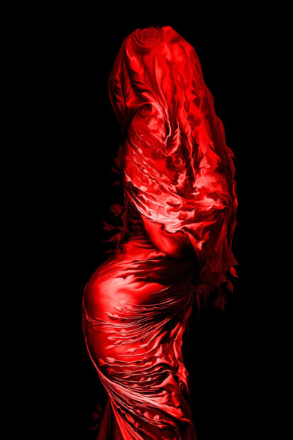 Image of a body under red fabric
