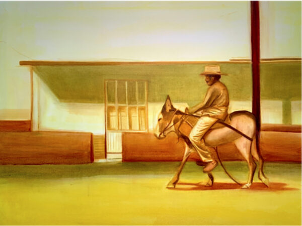 Painting of a man on a donkey