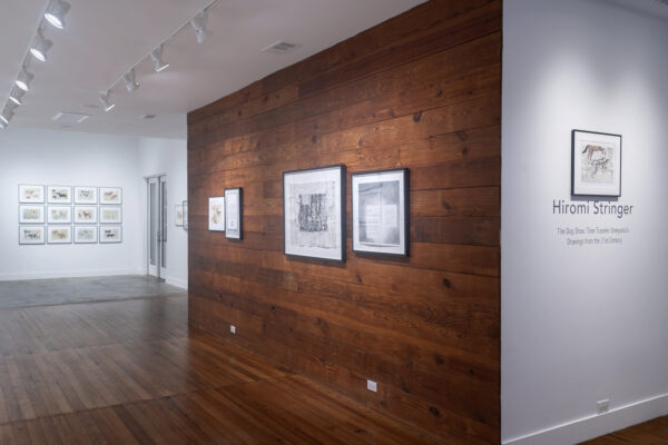 Installation view of works on paper in a gallery