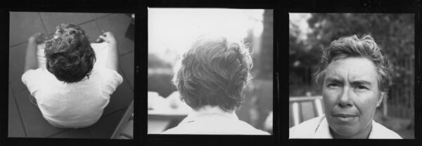 Triptych of photos of a woman at different angles