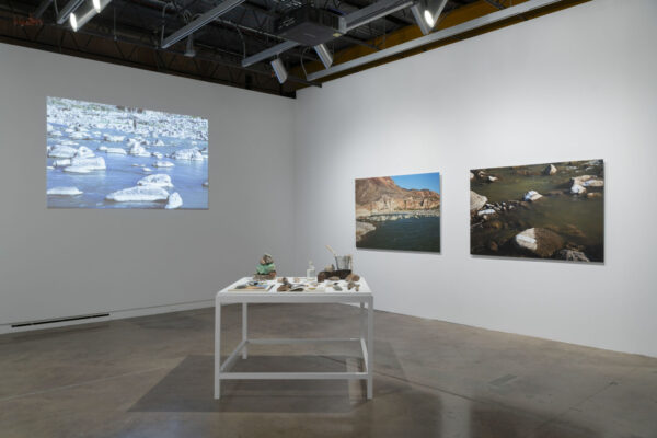Installation view of an installation and video by Minerva Cuevas