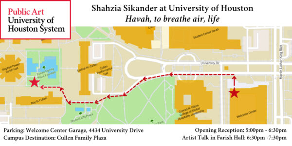 A parking map provided by Public Art University of Houston System for an artist talk.