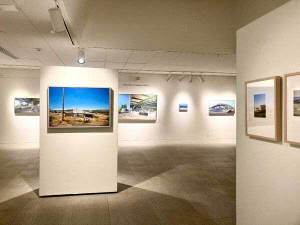 Installation view of paintings on white walls