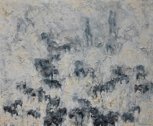 abstract painting with impasto whites, creams and black colors