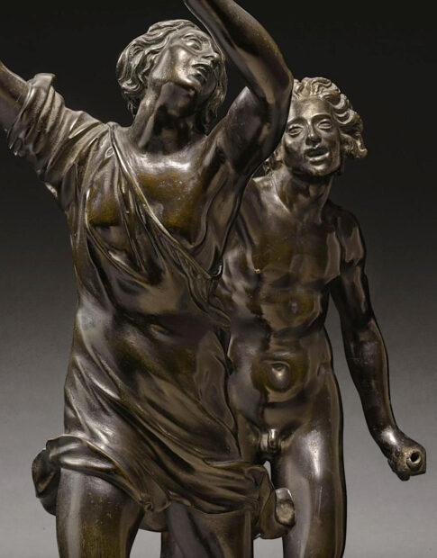 Detail of a bronze sculpture of two figures
