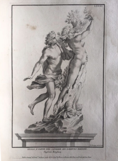 Engraving that illustrates the story of Apollo and Daphne