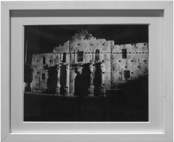 Black and white photo of the Alamo