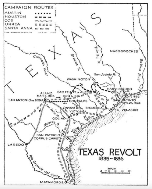 Map of the texas revolt