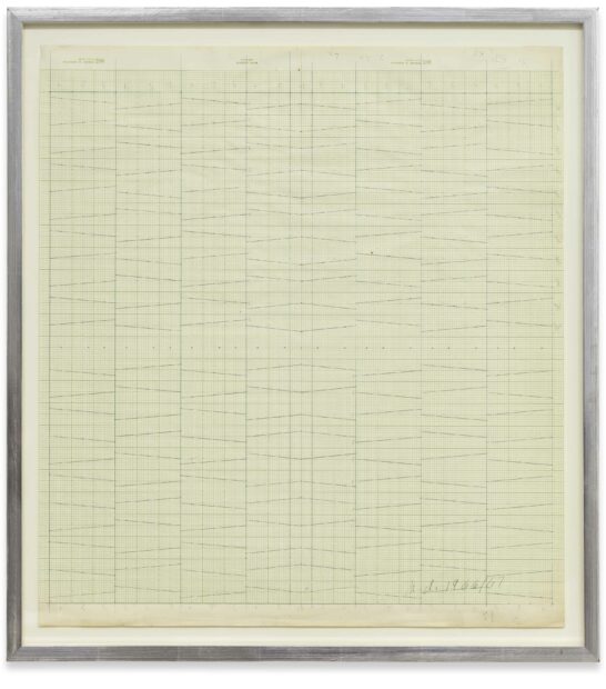 Image of aa work on paper with various horizontal and vertical lines