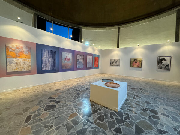 An installation photograph of the Border Biennial at El Museo de Arte de Ciudad Juárez.
