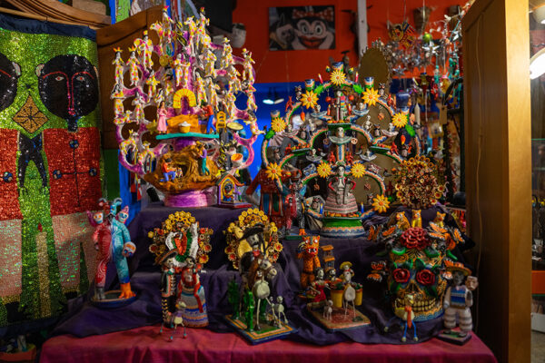 A photograph of the interior of the San Angel Folk Art Gallery in San Antonio.