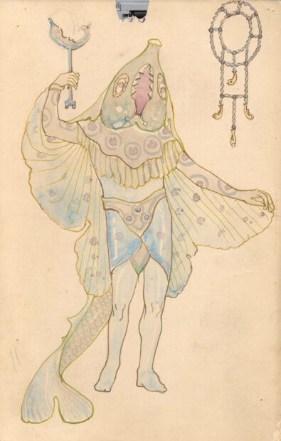 A Mardi Gras costume design in watercolor from the archive at the New Orleans Public Library