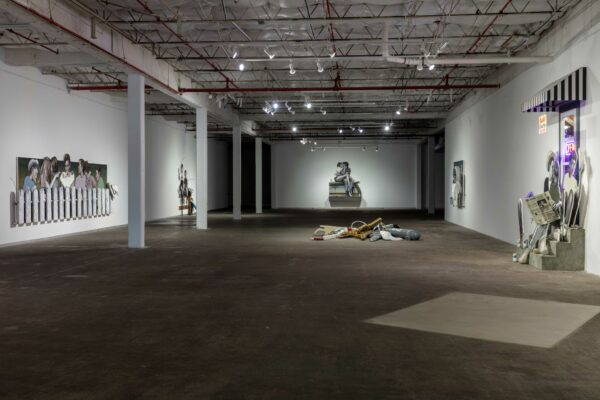 Installation view of large sculptures in a white gallery