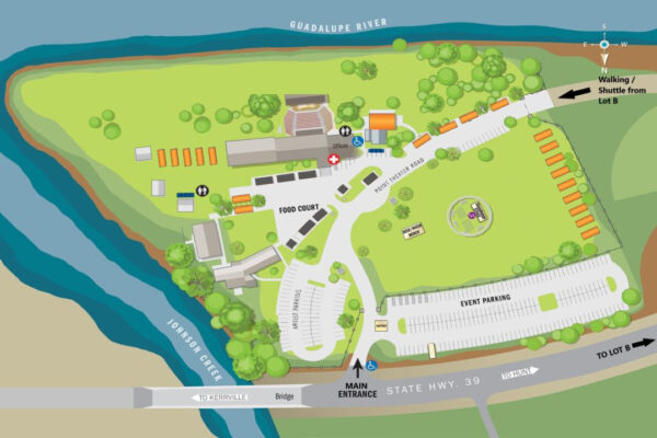 A site map for the Eclipse Festival hosted by the Hill Country Art Foundation.