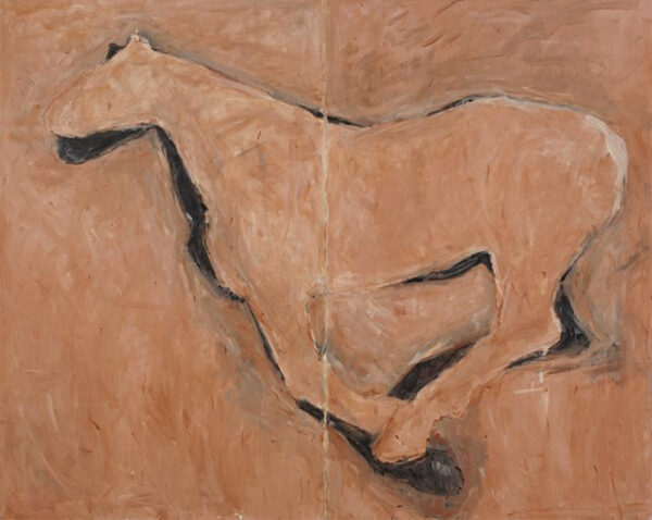 A photograph of a painting by Susan Rothenberg of a horse.
