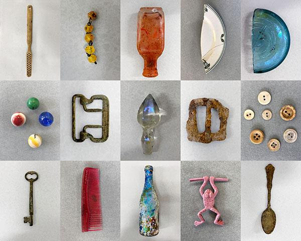 A still image from a video by Teresa Hubbard and Alexander Birchler featuring an array of small objects.