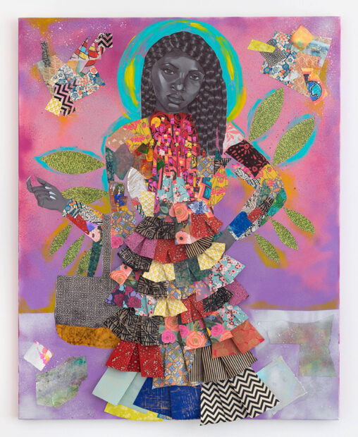 A collage-based mixed-media work by Jamea Richmond-Edwards featuring a Black woman.