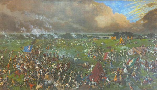 Landscape painting of the battle of the alamo