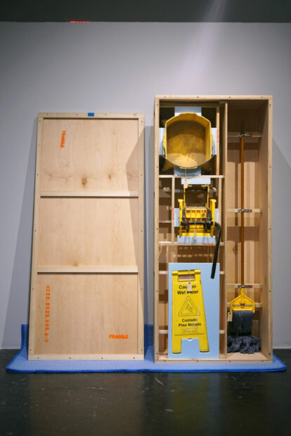 Installation of a janitor closet in a crate made by an art handler
