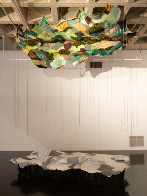 Fabric installation on the floor and ceiling